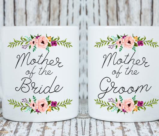 Mother of the Bride and Groom mug set, Wedding gift (M140 M145 2D)
