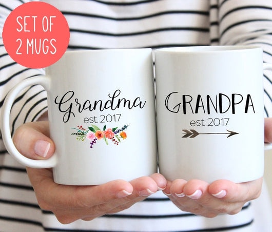 Grandparents mugs, Grandma and Grandpa 2017 pregnancy reveal mugs (M384 M404 2D)