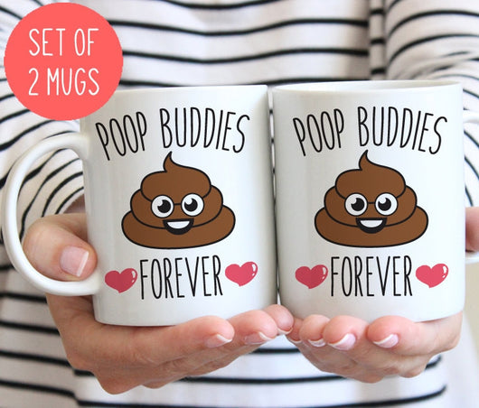 Poop Buddies Best Friends Forever Mugs, Poop emoji, Funny Friend Gift (M295-2S)