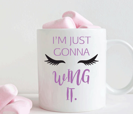 I'm just gonna wing it mug, Makeup lover gift, Eyelash mug (M213)