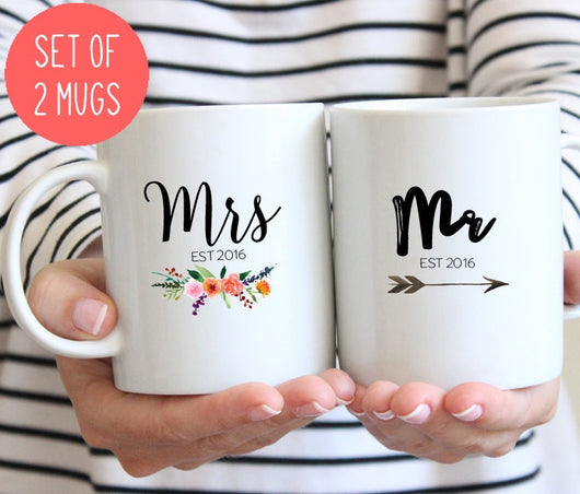 Mr and Mrs Couples mugs, Wedding gift, His and hers mugs (M381 M408 2D)