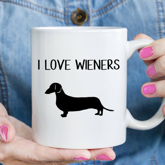 Dachshund Gift, Funny Dachshund Coffee Mug for Sausage Dog owner, I love wieners (M514)